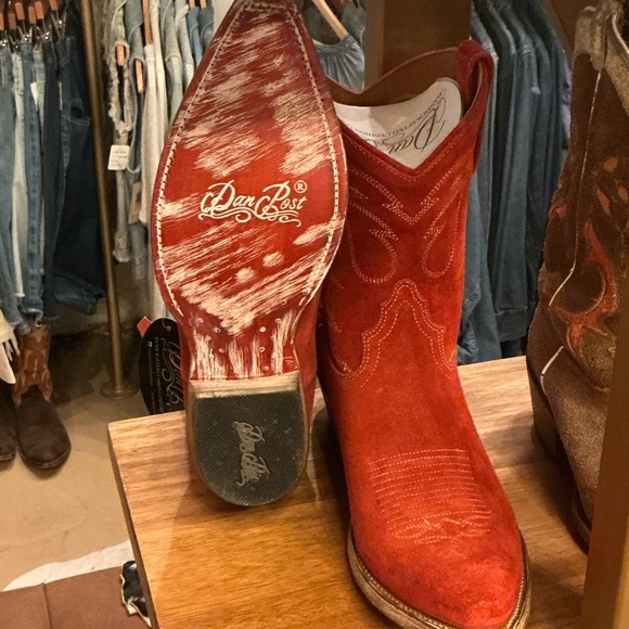 Dan Post Red Suede Snip Toe Boots - Picture 2 of 5